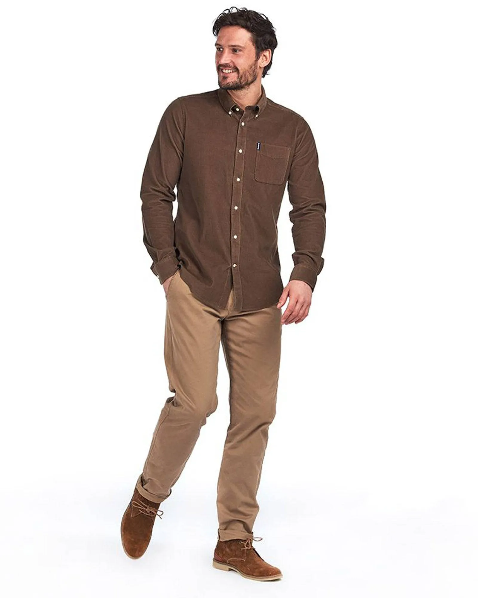 Barbour Cord 2 Cordoroy Button Down Collar Tailored Button Up Shirt In Brown