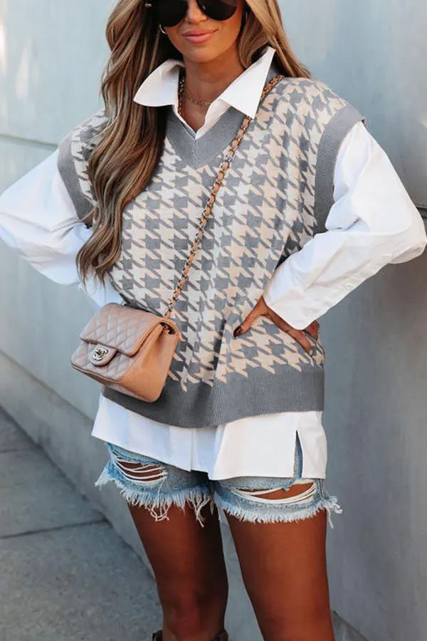 Beauty Brains Houndstooth Knit Sweater Vest