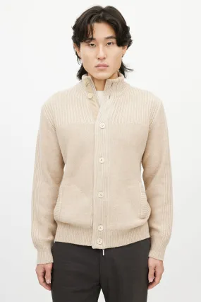 Biege Cashmere Zip Up Sweater