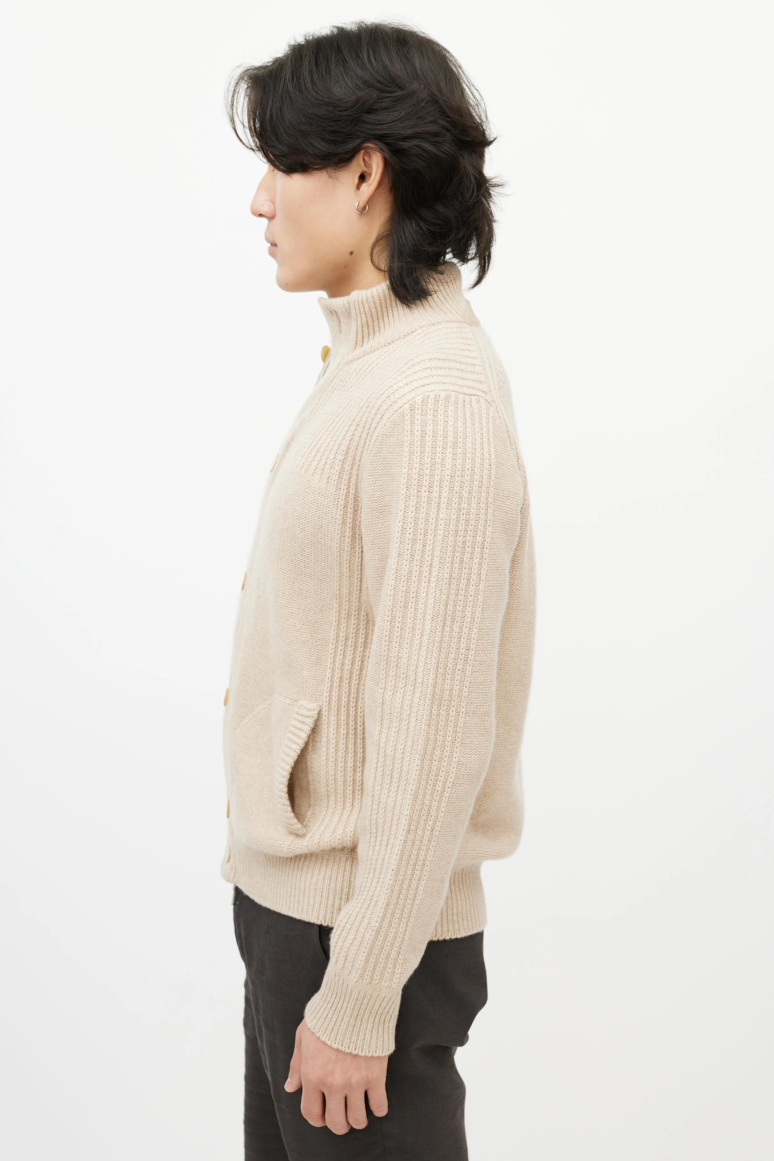 Biege Cashmere Zip Up Sweater
