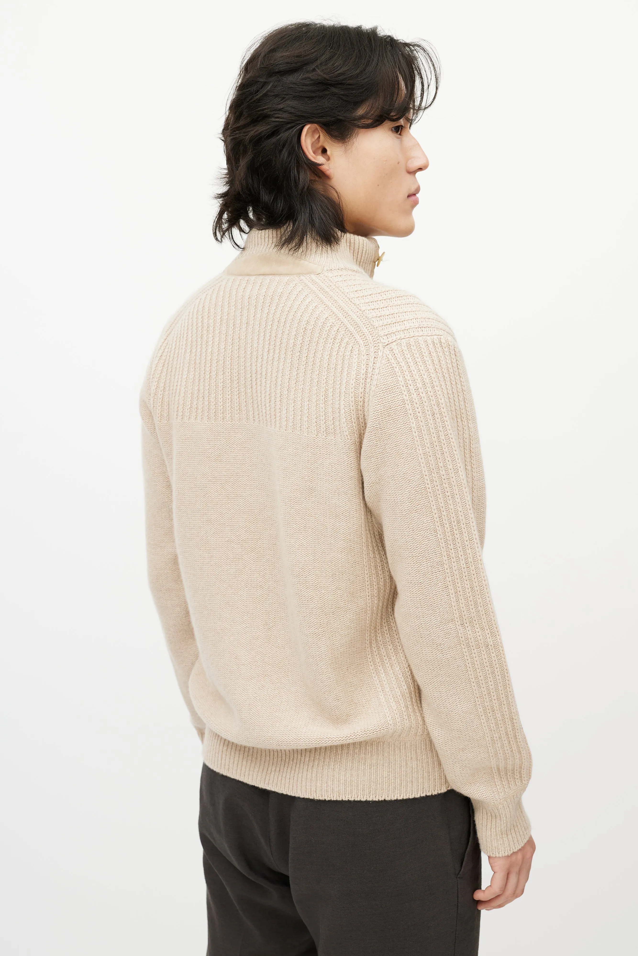 Biege Cashmere Zip Up Sweater