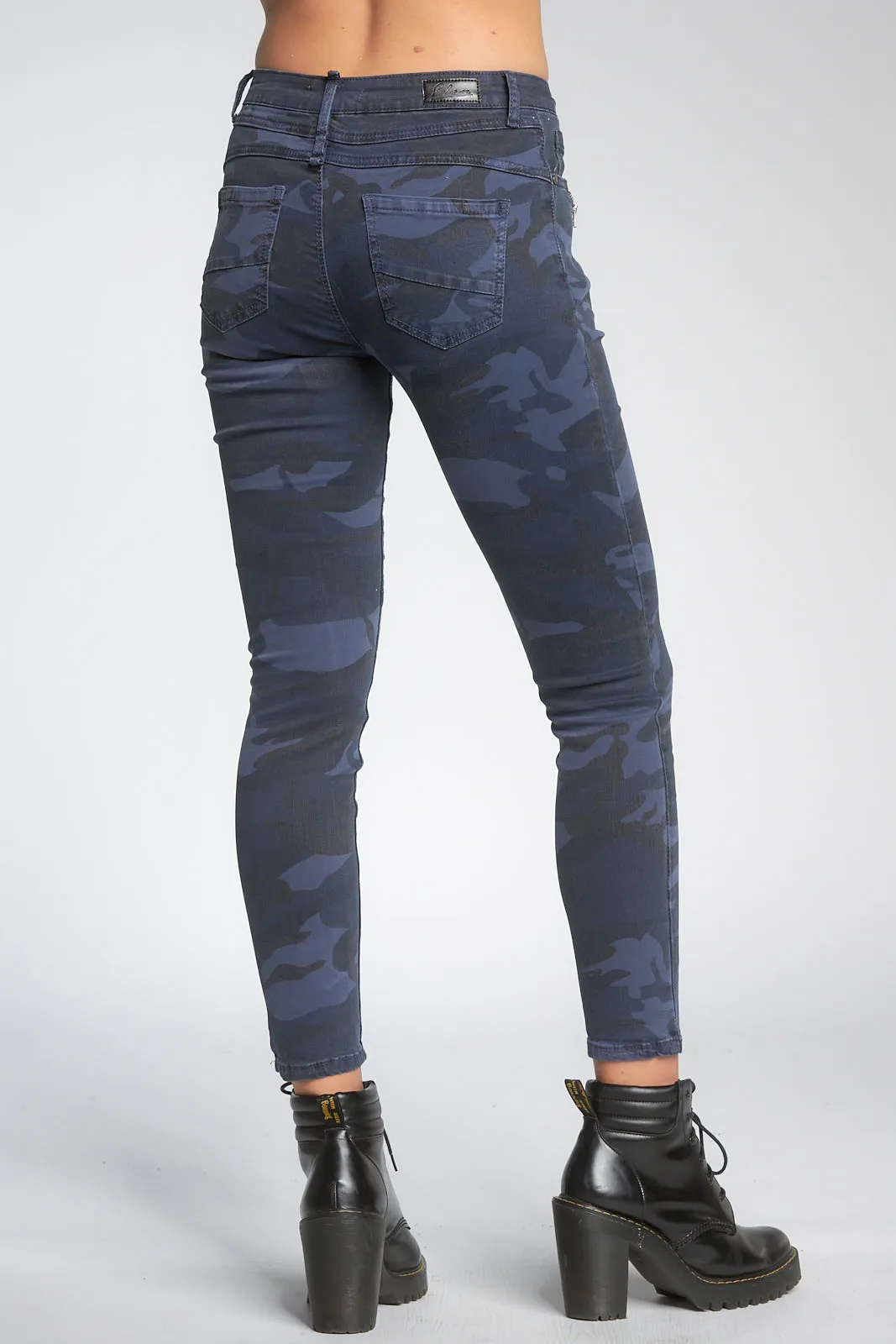 Camouflage Skinny Jeans with Button Fly Closure