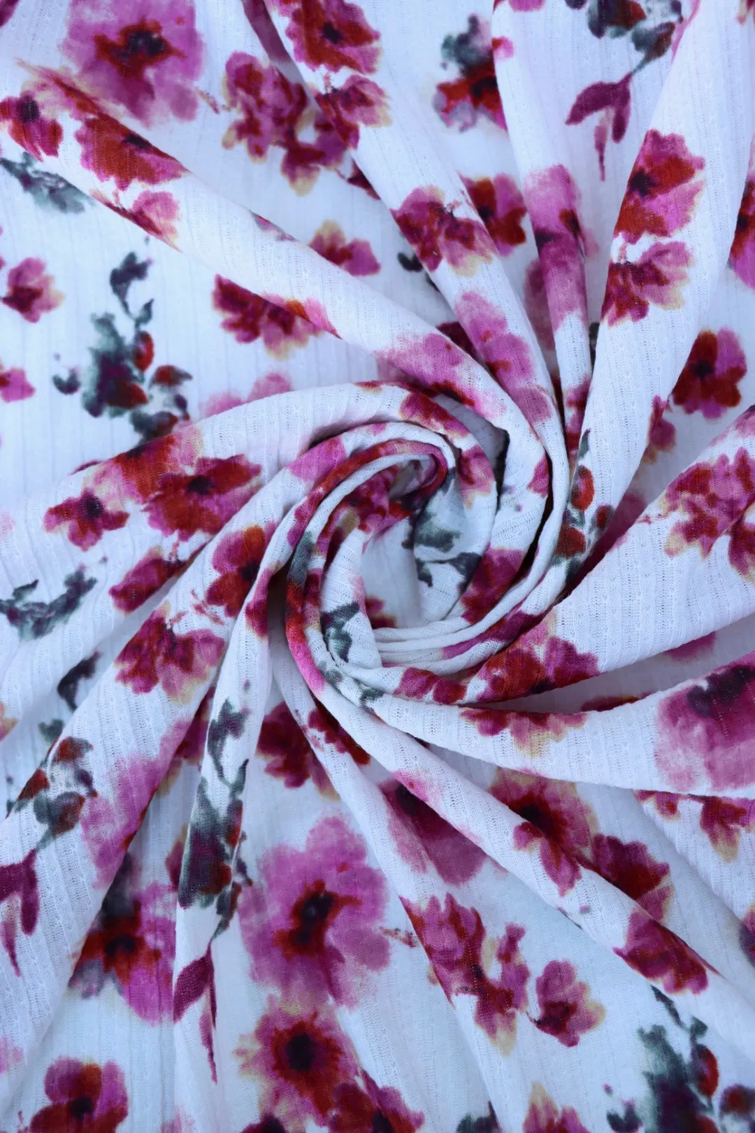 Claudia (Rose/Burgundy) on Ivory Pointelle Rib Knit