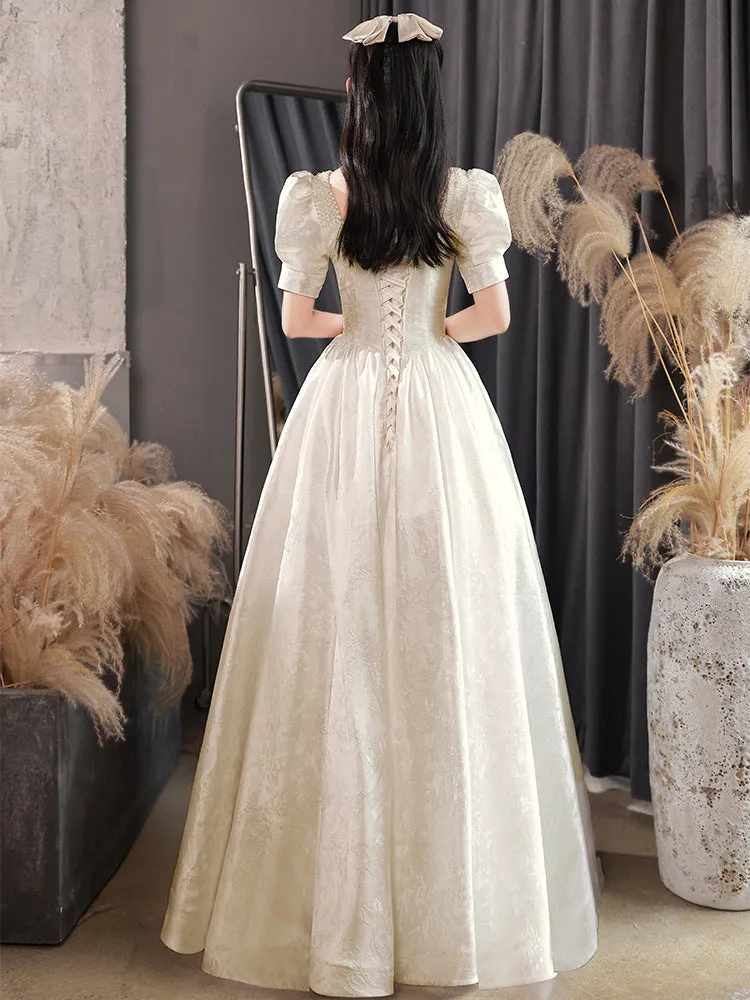 Elegant White A Line Long Prom Dress Sweet Princess Birthday Party Gown 547