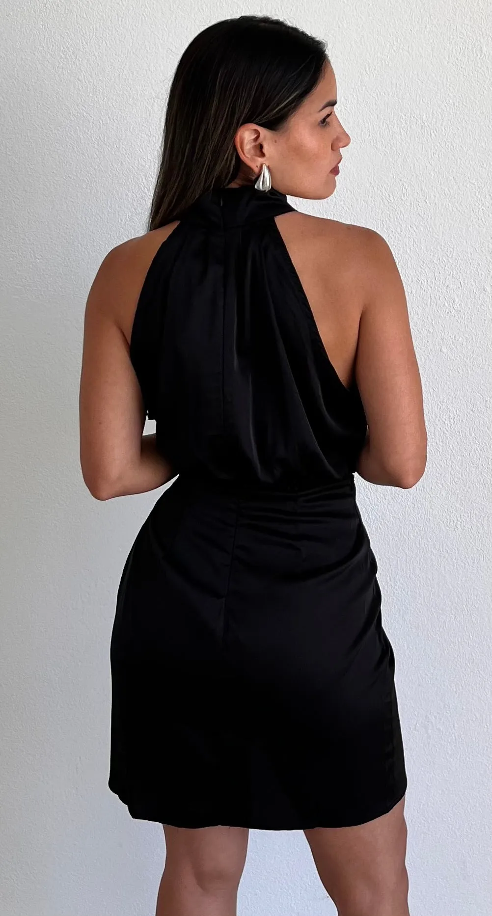 Flower & Glam Halter Satin Mini Dress
