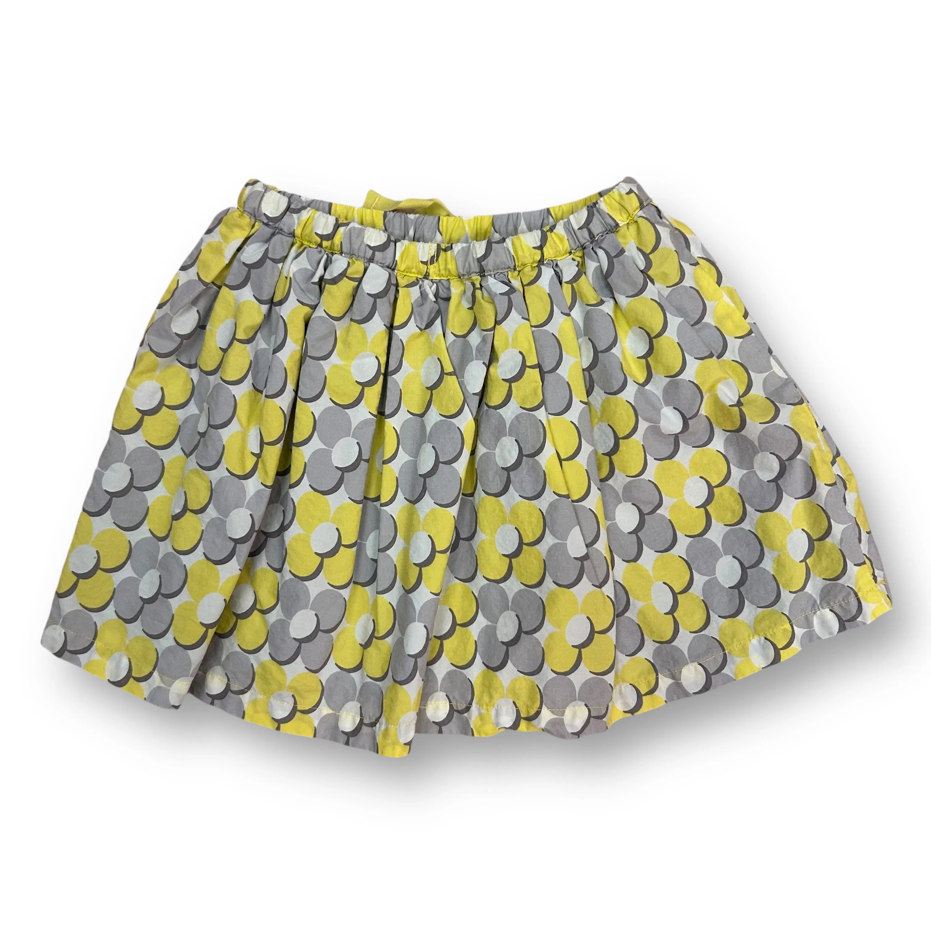 Girls Mini Boden Size 2/3 Gray & Yellow Floral Elastic Waist Skirt