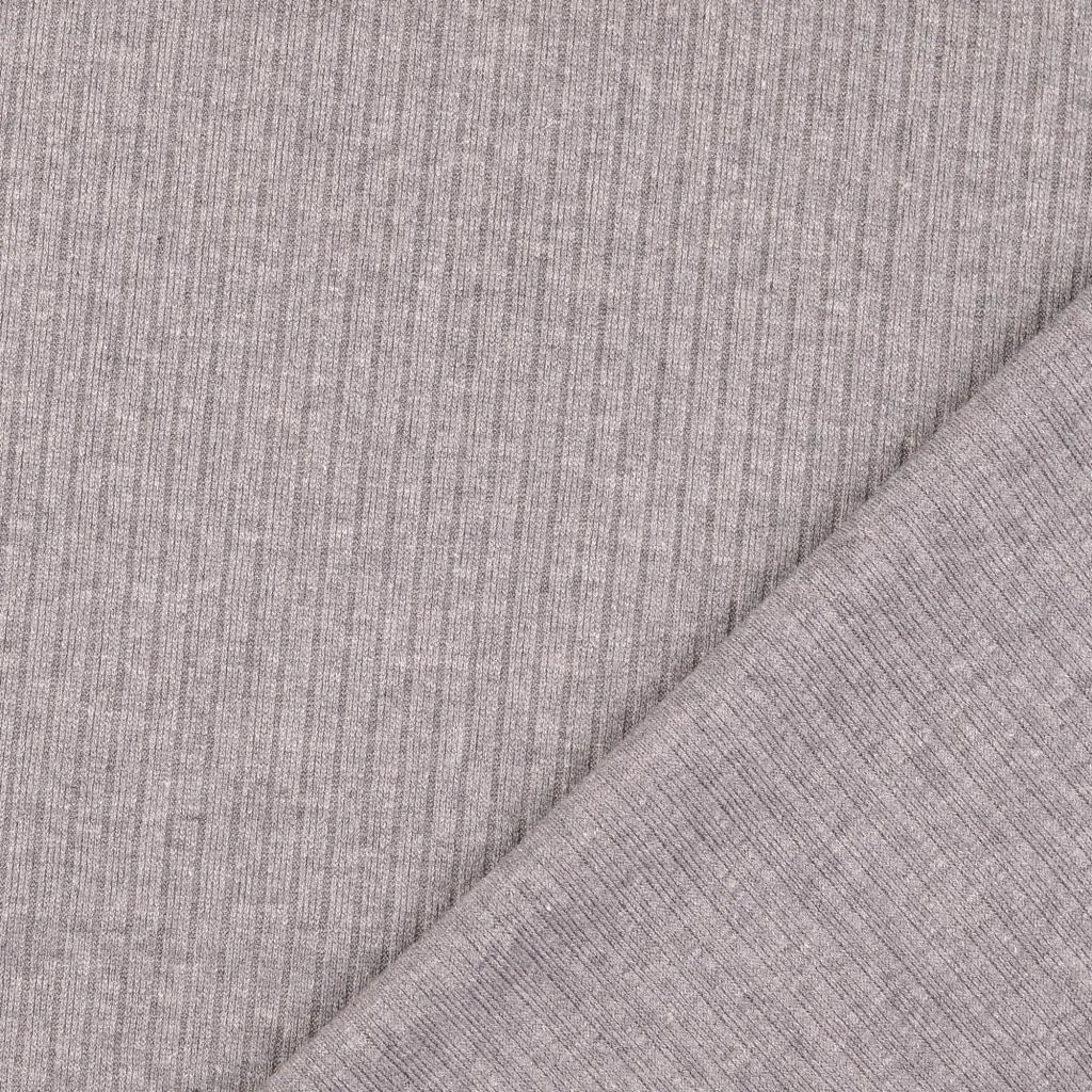 Grey Melange Ribbed Knit Fabric
