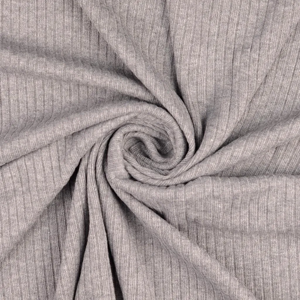 Grey Melange Ribbed Knit Fabric