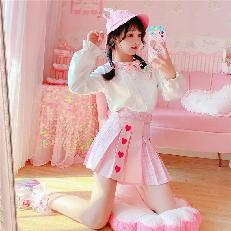 Kawaii Schoolgirl Heart Plaid Mini Skirt