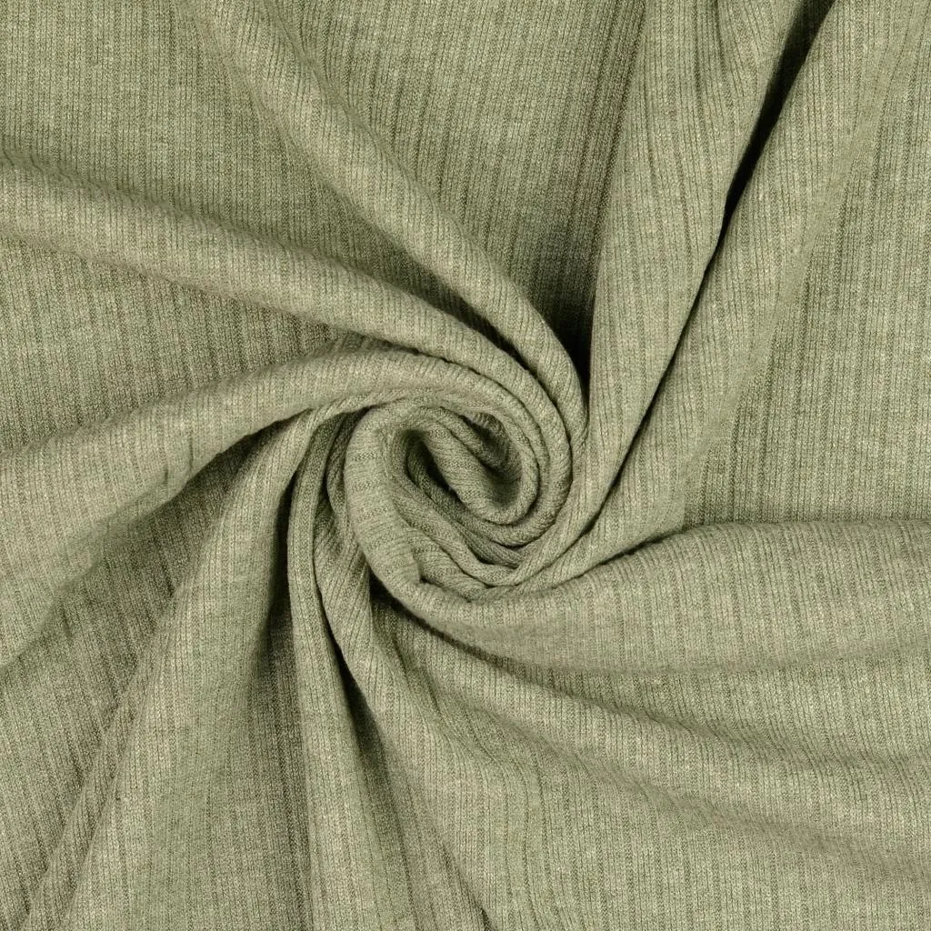 Khaki Melange Ribbed Knit Fabric