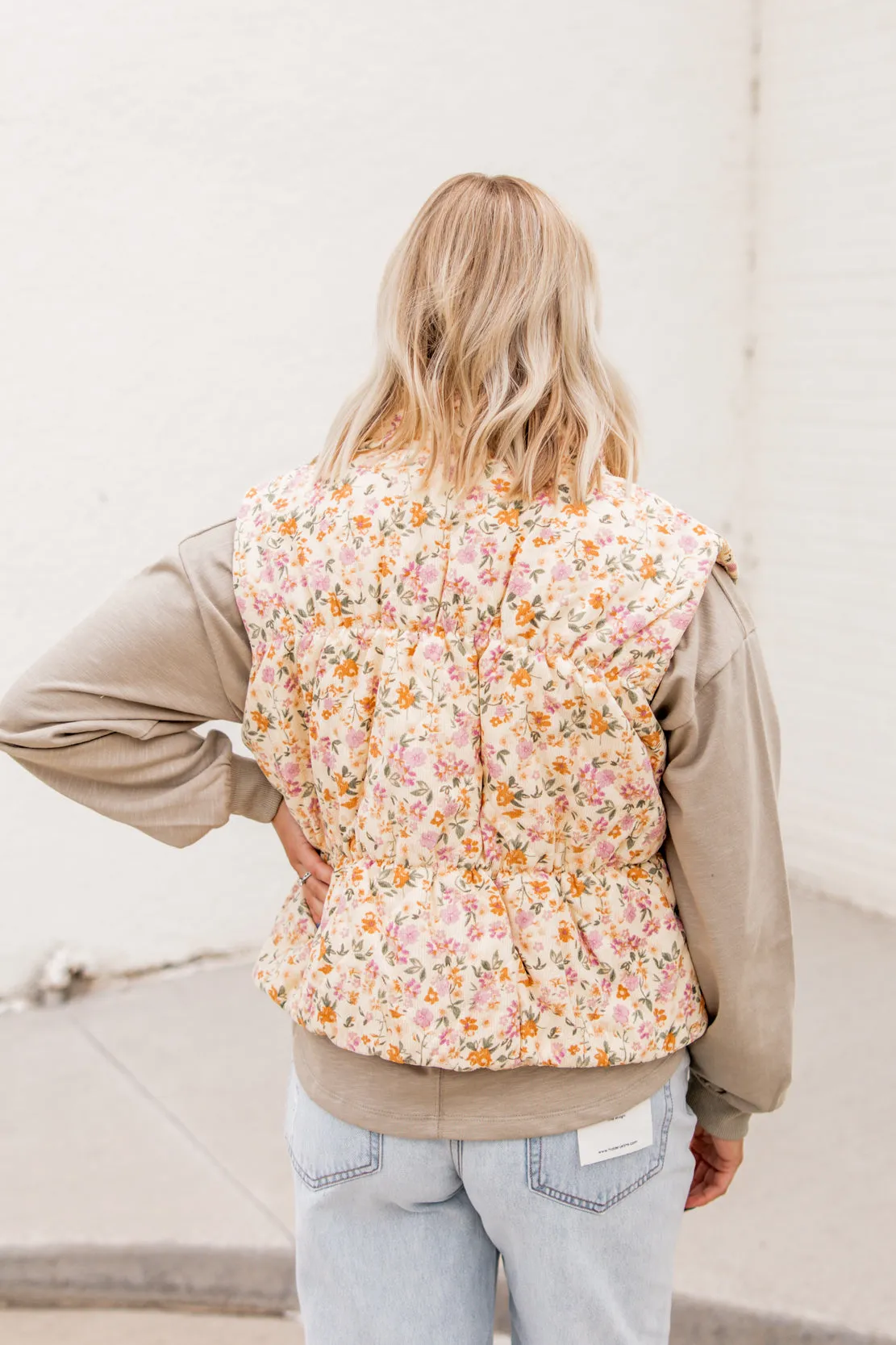 Layne Floral Puffer Vest | Cream Multi