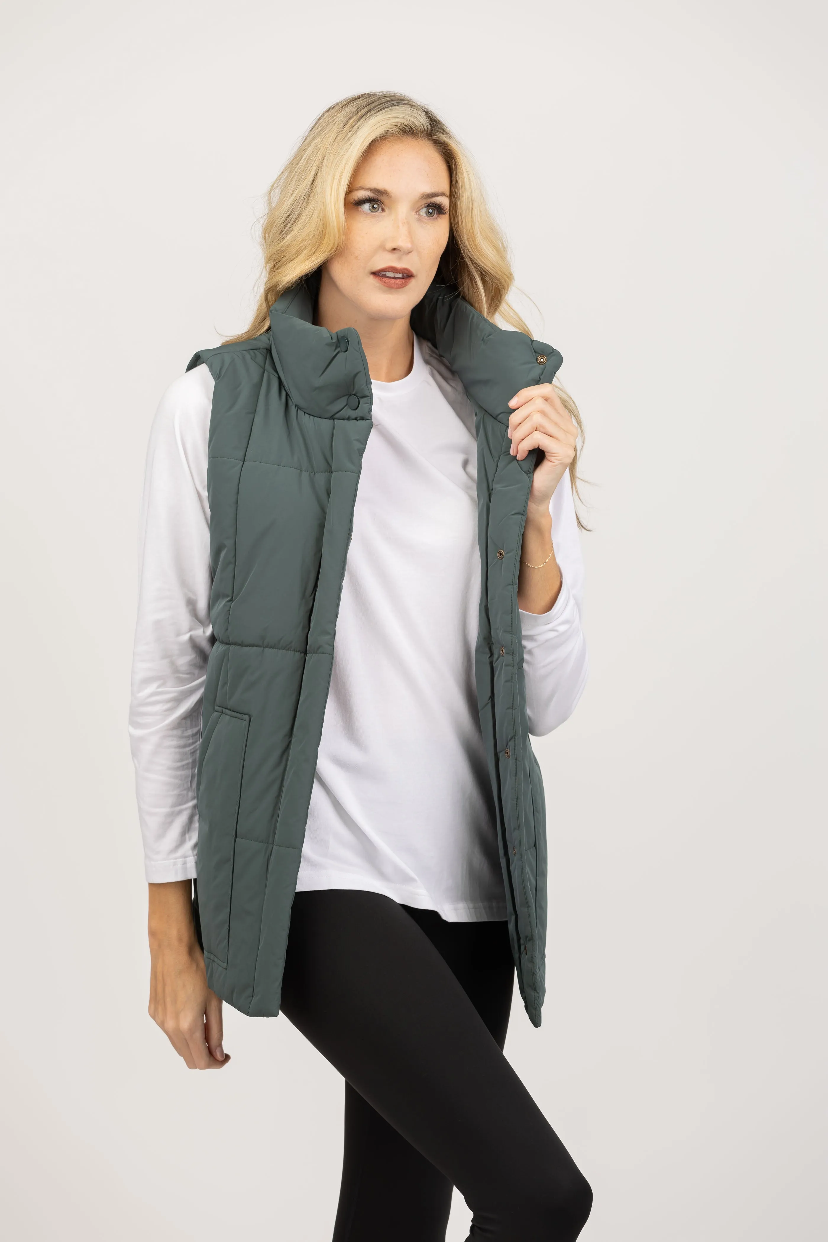 Lilla P. Nylon Long Vest in Mineral