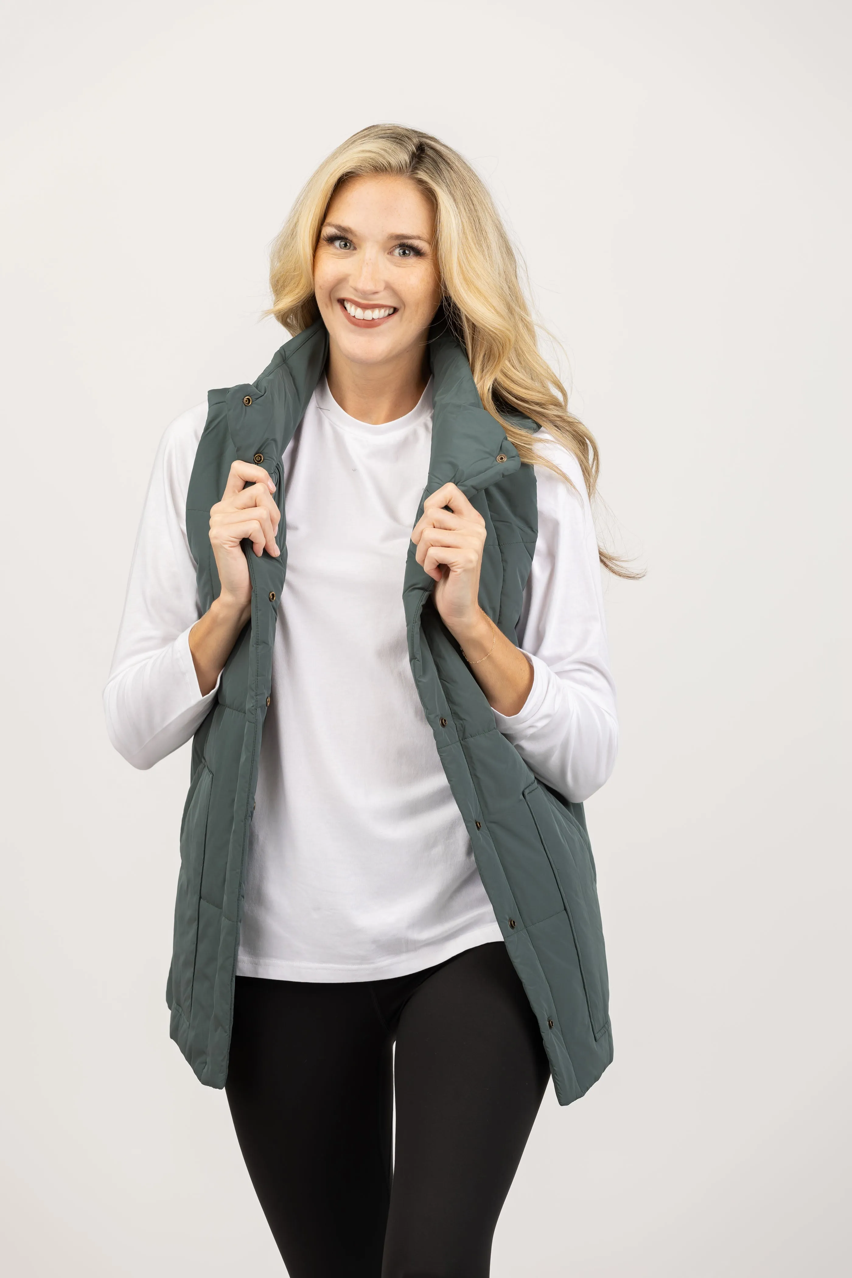 Lilla P. Nylon Long Vest in Mineral