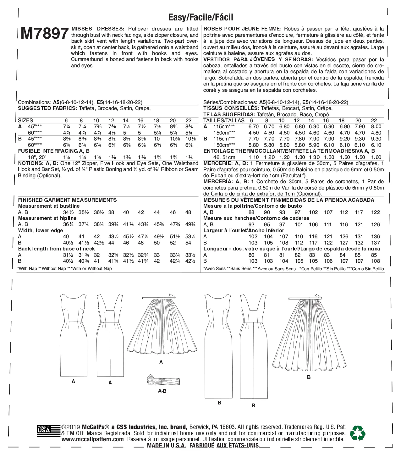 M7897 Misses' Dresses