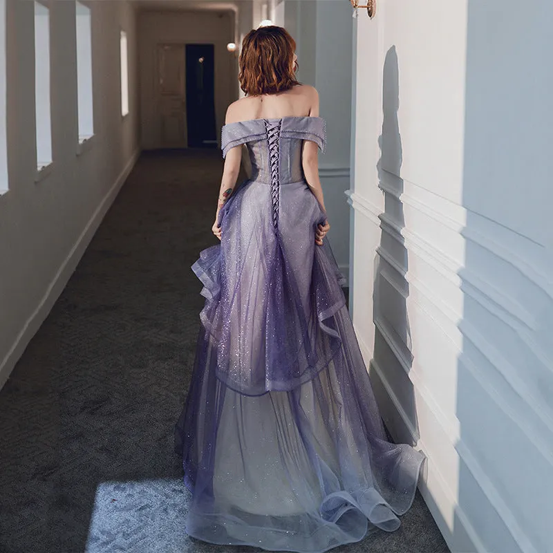 Off Shoulder Shiny Purple Prom Dress Sweet 16 A Line Party Gown 712