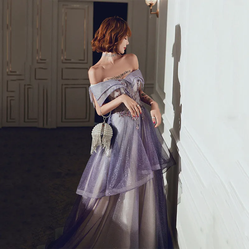 Off Shoulder Shiny Purple Prom Dress Sweet 16 A Line Party Gown 712