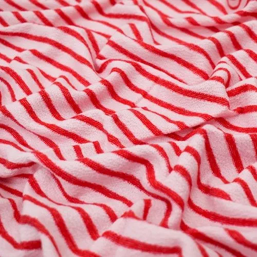 Red/Pale Pink Striped French Terry Knit Fabric