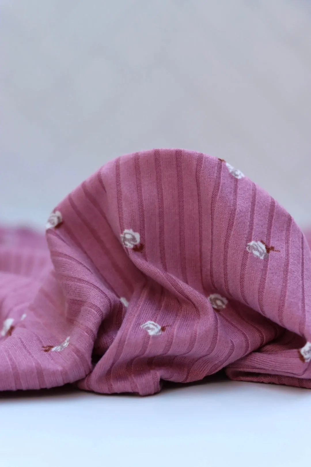 Rosie on Mauve Yummy 8x3 Rib Knit