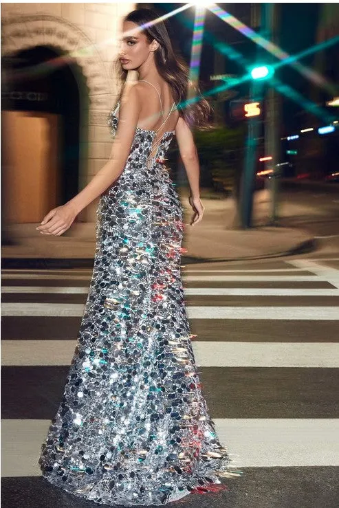 Silver Paillette Fitted Gown