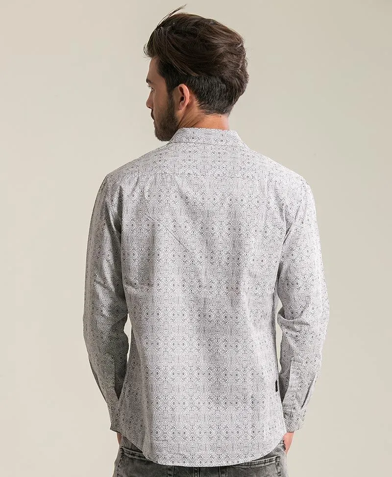 SOL - Seed Of Life  - "Shipibo Kene" LS Button Up - White
