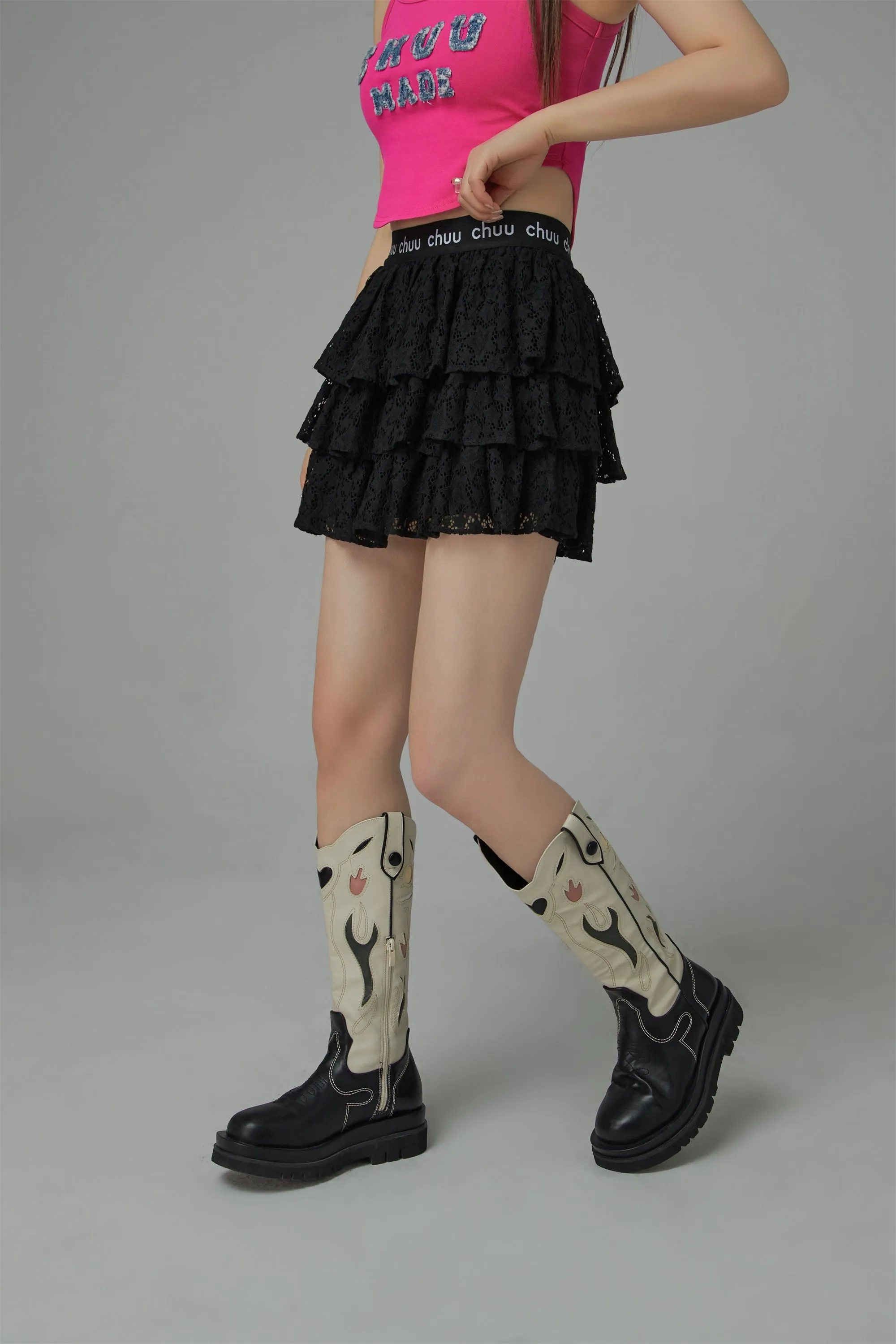 Star Lace Frill Mini Skirt
