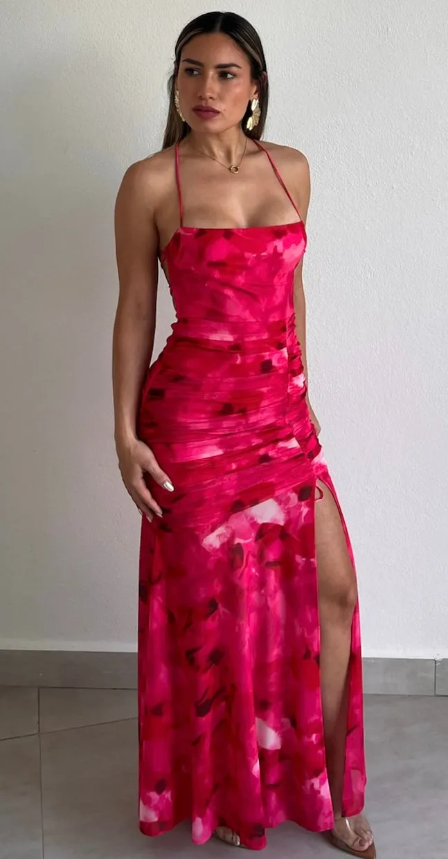 Stunning Love Pink Print Midi Dress