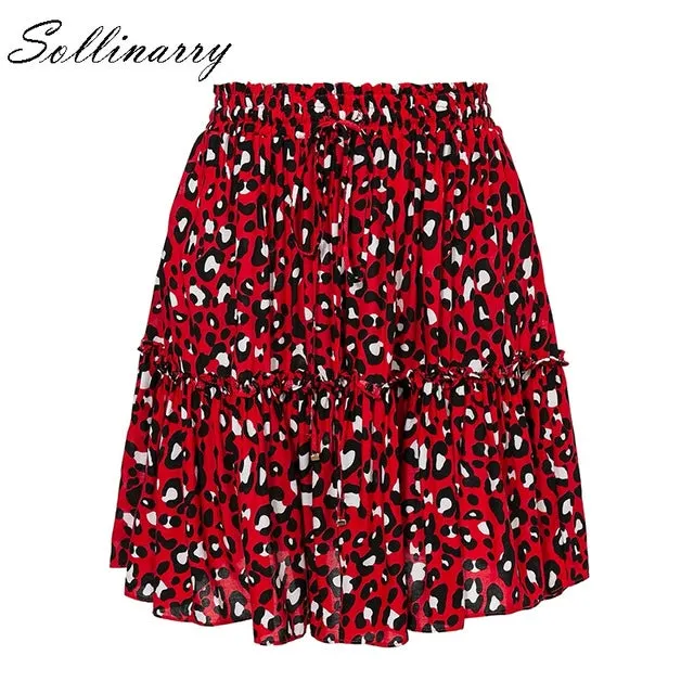 VenusFox Red Ruffles Leopard Summer Boho Skirts