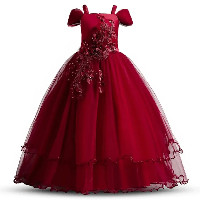 Wedding Dresses for Girls Elegant Flower Princess Long Gown Baby Girl Christmas Dress Size 6 12 14 Years