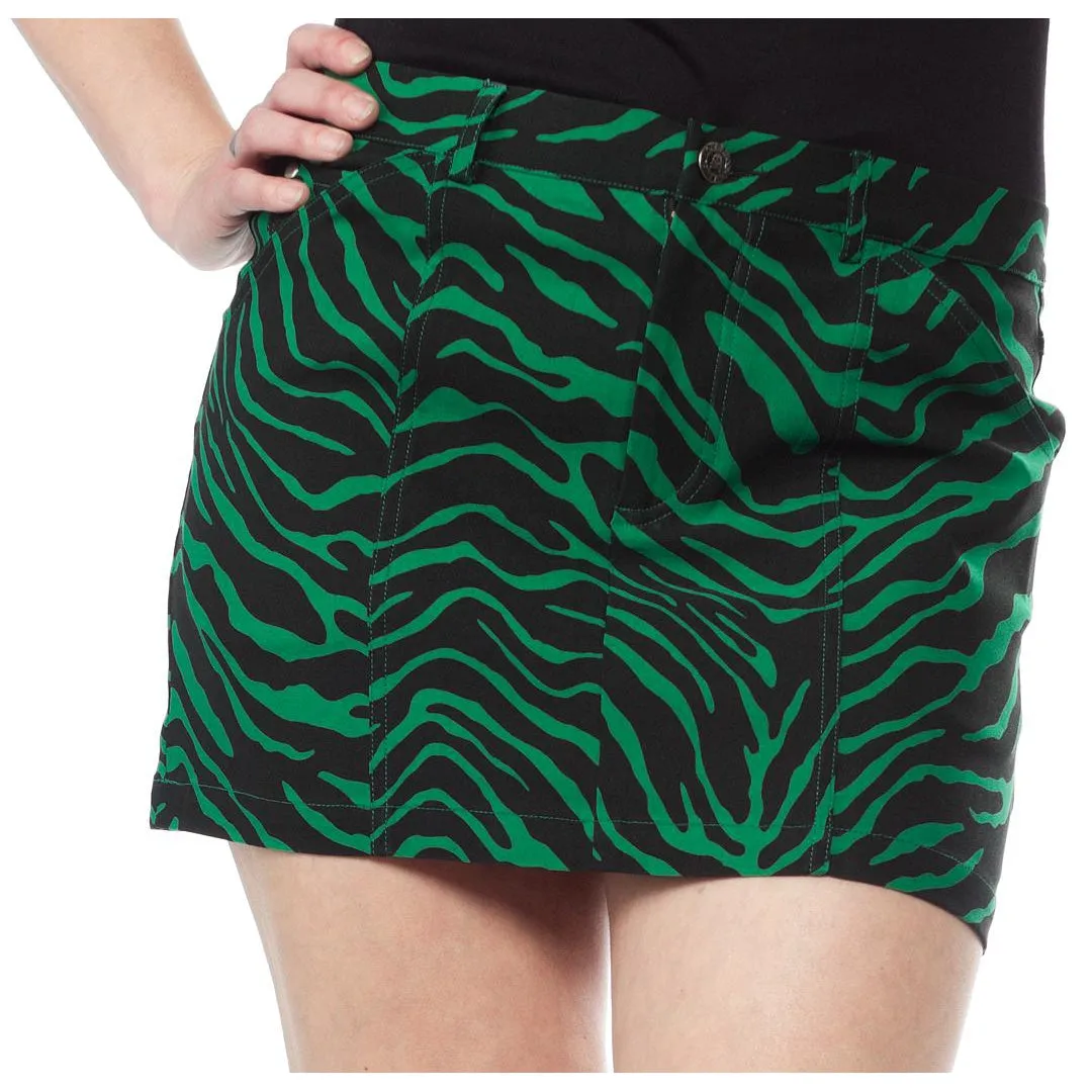 Zebra Five Pocket Green Womens Mini Skirt
