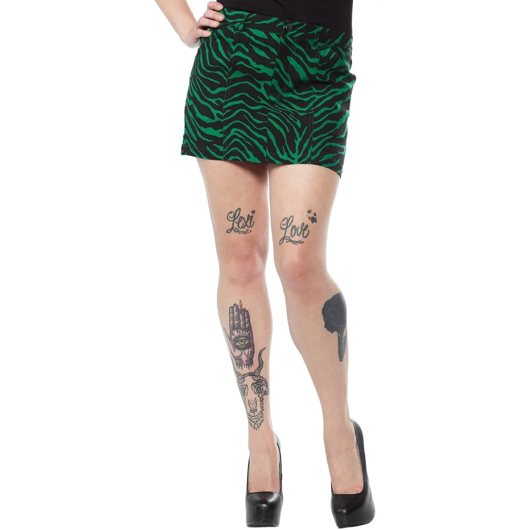 Zebra Five Pocket Green Womens Mini Skirt